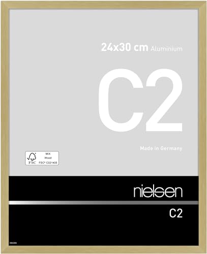 nielsen Bilderrahmen, 24 x 30 cm, Aluminium, Gold matt, Rahmen zum Aufhängen im Hoch- & Querformat, Echtglas, C2 von nielsen