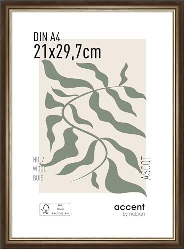 accent by nielsen Holz Bilderrahmen Ascot, 21x29,7 cm (A4), Dunkelbraun/Gold von accent by nielsen