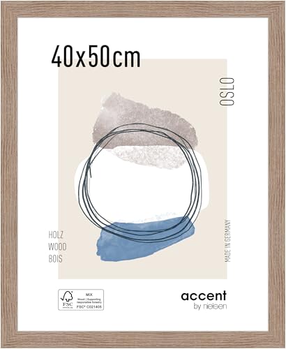 accent by nielsen Bilderrahmen Oslo, 40x50 cm, MDF Eiche, für Fotos und Portraits, Hoch- und Querformat, stabile Rückwand von accent by nielsen