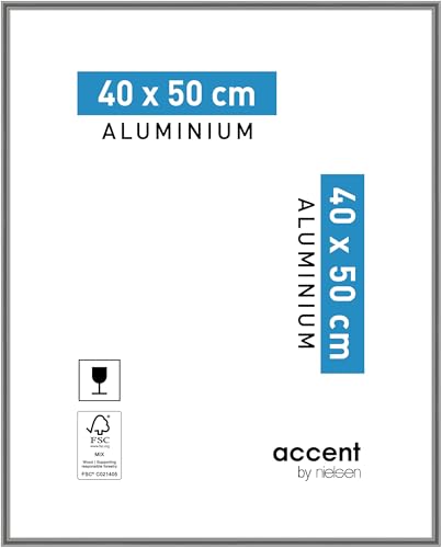 accent by nielsen Bilderrahmen, 40 x 50 cm, Aluminium, Grau glanz, Posterrahmen zum Aufhängen im Hoch- & Querformat, Echtglas, Accent von accent by nielsen