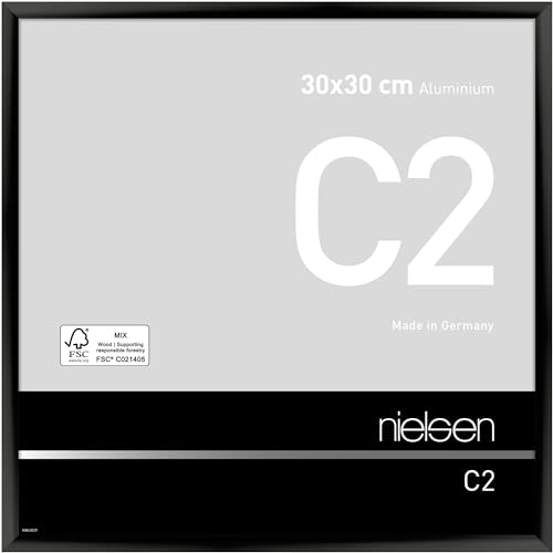 nielsen Bilderrahmen, 30 x 30 cm, Aluminium, Schwarz glanz, Rahmen zum Aufhängen im Hoch- & Querformat, Echtglas, C2 von nielsen