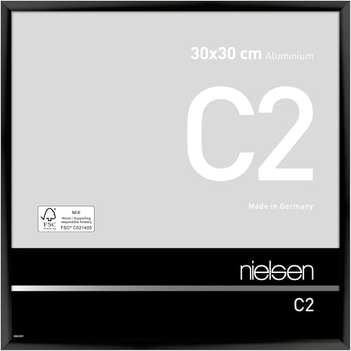 nielsen Bilderrahmen, 30 x 30 cm, Aluminium, Schwarz glanz, Rahmen zum Aufhängen im Hoch- & Querformat, Echtglas, C2 von nielsen