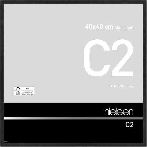 nielsen Bilderrahmen, 40 x 40 cm, Aluminium, Schwarz matt, Posterrahmen zum Aufhängen im Hoch- & Querformat, Echtglas, C2 von nielsen