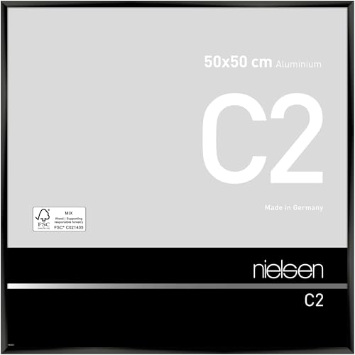 nielsen Bilderrahmen, 50 x 50 cm, Aluminium, Schwarz glanz, Posterrahmen zum Aufhängen im Hoch- & Querformat, Echtglas, C2 von nielsen