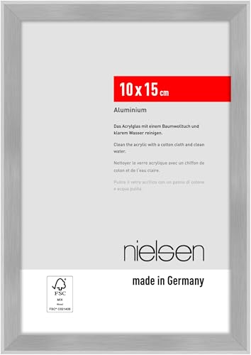 nielsen Portraitrahmen Atlanta, 10 x 15 cm, Struktur Silber Matt, Aluminium, für Fotos und Portraits, bruchsicheres Acrylglas, Hoch- und Querformat, inkl. Aufsteller von nielsen