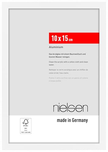 nielsen Portraitrahmen Atlanta, 10 x 15 cm, Weiß matt, Aluminium, für Fotos und Portraits, bruchsicheres Acrylglas, Hoch- und Querformat, inkl. Aufsteller von nielsen