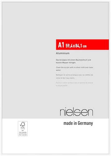 nielsen Bilderrahmen Atlanta, 59,4 x 84,1 cm (A1), Weiß matt, Aluminium, für Poster und Bilder, bruchsicheres Acrylglas, Hoch- und Querformat, stabile Rückwand von nielsen