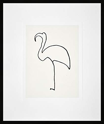 nielsen HOME Bild mit Rahmen 50x60 cm (hoch) - Picasso Le Flamand Rose I der Flamingo - Kunstdruck - Holzrahmen Schwarz - Premium Poster gerahmt made in Germany von nielsen HOME