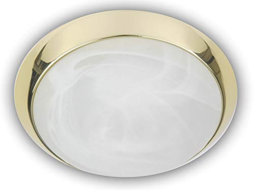 LED Deckenleuchte, Deckenschale rund Ø 25cm, Glas Alabaster mit einem Dekorring in Messing poliert, schöne LED Dielenleuchte mit Bajonettverschluß von Niermann