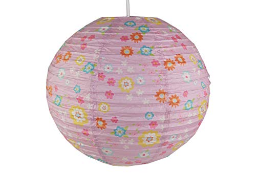 Papierlampe fürs Kinderzimmer - Lampenschirm mit BLÜMCHEN Muster - Pendelleuchte mit Aufhängung von Niermann