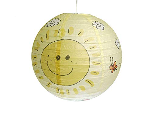 Papierlampe fürs Kinderzimmer - Lampenschirm mit SONNEN Motiv - Pendelleuchte mit Aufhängung von Niermann