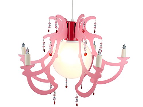 Romantischer LED Kronleuchter für Kinderzimmer Lüster ROSATA LED Pendelleuchte in rosa lässt Mädchenherzen höher schlagen! von Niermann