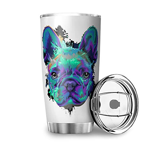 Niersensea Edelstahl Rostfrei Tassen Französische Bulldogge Blauer Hund Becher Doppelwandige Isolierter Reisebecher Travel Mug mit Spritzfestem Deckel Reiseflasche Kaffeebecher to Go White 600ml von Niersensea