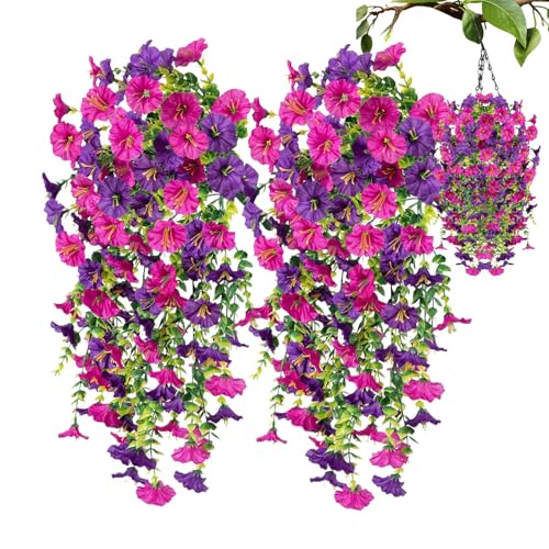 Niesel 2 Stück Kunstblumen Hängend Hängende, Faux Petunias Künstliche Pflanzen, Hängend Kunstpflanzen Wetterfest Kunstblumen Balkon Hängepflanzen Plastik Hängepflanze Künstlich Blumen Balkonpflanzen von Niesel