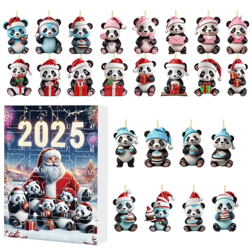 Niesel 24 Days of Panda Advent, 2D Acrylic Panda Shaped Charm Countdown Calendar Ornament Set, Hangable Animal Rear View Mirror Charm for Kids Backpack Window Balcony Car Front Door Boys Girls von Niesel