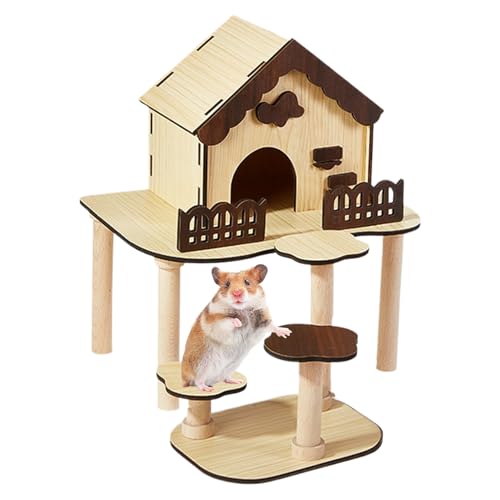 Niesel Holz Hamsterhaus,Goldbär Holz Hütte mit Kletterleiter | Spielvilla Käfig Zubehör für Zwerghamster Rennmäuse Haustiere von Niesel