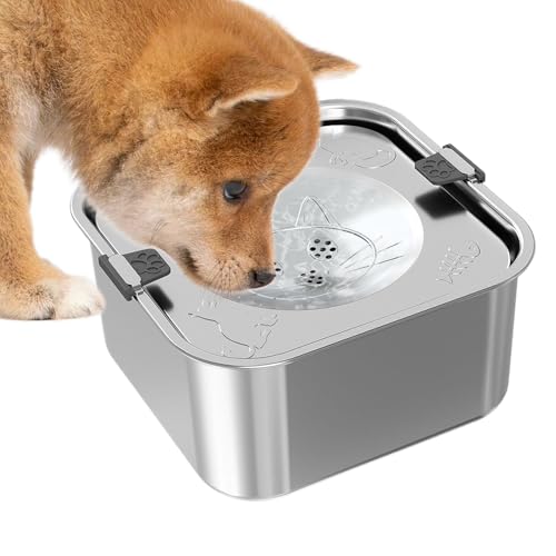 Niesel Rostfreier Stahl Hundenapf - 3L Edelstahl Wasserspender Mit Vorratsfunktion | Haustierzubehör Welpe Senior Schleichfütterer Wohnung Terrasse Auto Transportbox Außenbereich von Niesel