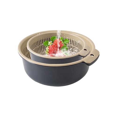 siebkorb Mit Schüssel, 2 Stk Multifunktion Küchensieb Set, Abtropfsieb Nudelsieb Mit Schnellentwässerungslöchern, Rutschfester Boden Stapelbarer Behälter Zum Backen Reiswaschen Salat von Niesel