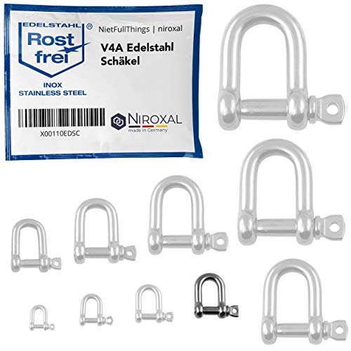 NietFullThings 1 Stueck 7-mm Edelstahl Rund-Scheakel aus V4A Kurze gerade robuste Form Bruchlast 2.200 kg Schäkel 7x23,5-mm von NietFullThings