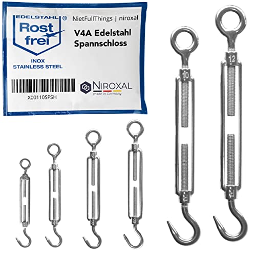 1 Stück Edelstahl Spannschloss mit Haken und Öse rostfrei aus V4A nach DIN 1480 1478 Seil-Spanner Haken-Öse Schraub-Spanner Spannschraube M 4 mm von NietFullThings