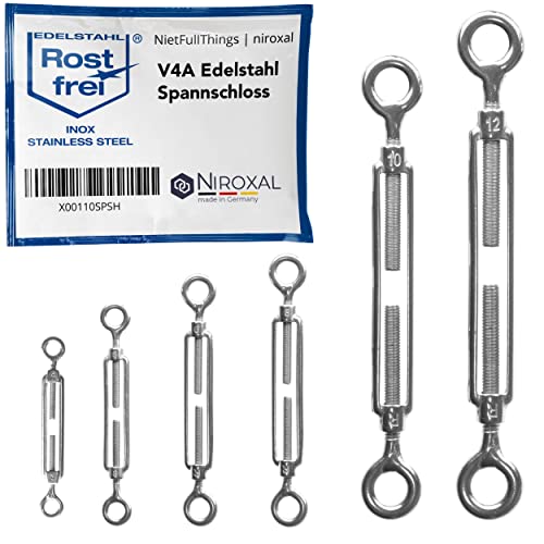 1 Stück Edelstahl Spannschloss mit zwei Ösen rostfrei aus V4A nach DIN 1480 1478 Seil-Spanner Öse-Öse Schraub-Spanner Spannschraube M 4 mm von NietFullThings