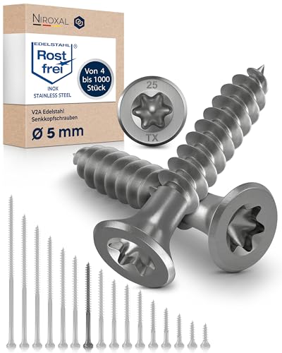 Schrauben Torx Edelstahlschrauben 5x60 Edelstahl V2A rostfrei Spanplattenschrauben für Holz Teilgewinde 5mm stark 60mm lang 400 Stück Holzschrauben Holz A2 von NietFullThings