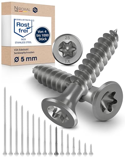 Edelstahlschrauben Torx Holzschrauben 5x45 Edelstahl V2A rostfrei Spanplattenschrauben für Holz Teilgewinde 5mm stark 45mm lang 10 Stück Schrauben Holz A2 von NietFullThings