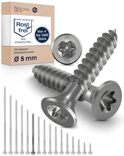 Edelstahlschrauben Torx Holzschrauben 5x65 Edelstahl V2A rostfrei Spanplattenschrauben für Holz Teilgewinde 5mm stark 65mm lang 400 Stück Schrauben Holz A2 von NietFullThings