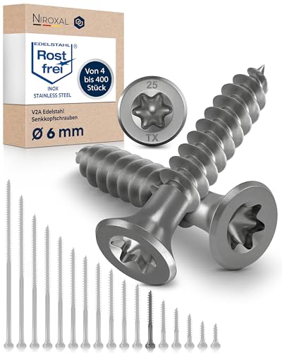 Edelstahlschrauben Torx Holzschrauben 6x45 Edelstahl V2A rostfrei Spanplattenschrauben für Holz Teilgewinde 6mm stark 45mm lang 100 Stück Schrauben Holz A2 von NietFullThings