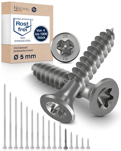 Holzschrauben Torx Schrauben 5x35 Edelstahl V2A rostfrei Spanplattenschrauben für Holz Teilgewinde 5mm stark 35mm lang 1000 Stück Edelstahlschrauben Holz A2 von NietFullThings