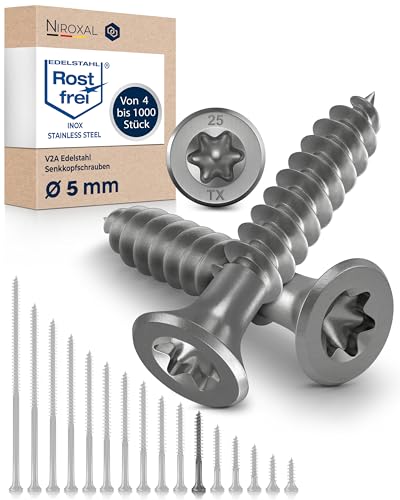 Holzschrauben Torx Schrauben 5x40 Edelstahl V2A rostfrei Spanplattenschrauben für Holz Teilgewinde 5mm stark 40mm lang 100 Stück Edelstahlschrauben Holz A2 von NietFullThings