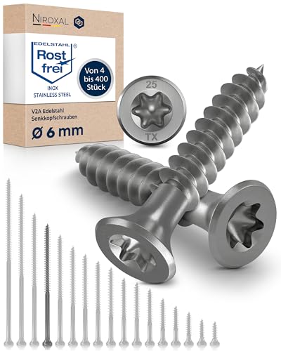 Holzschrauben Torx Schrauben 6x120 Edelstahl V2A rostfrei Spanplattenschrauben für Holz Teilgewinde 6mm stark 120mm lang 50 Stück Edelstahlschrauben Holz A2 von NietFullThings