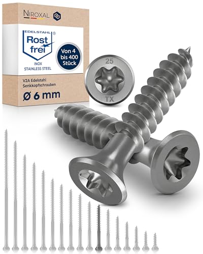 Holzschrauben Torx Schrauben 6x50 Edelstahl V2A rostfrei Spanplattenschrauben für Holz Teilgewinde 6mm stark 50mm lang 200 Stück Edelstahlschrauben Holz A2 von NietFullThings