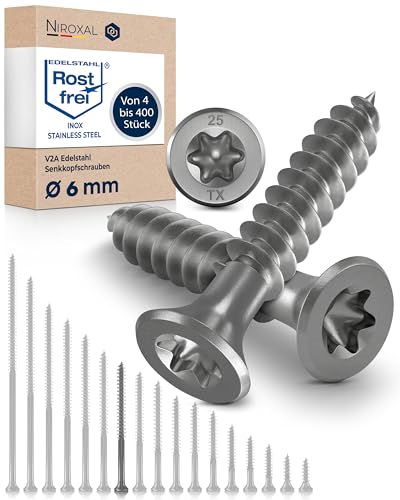 Holzschrauben Torx Schrauben 6x80 Edelstahl V2A rostfrei Spanplattenschrauben für Holz Teilgewinde 6mm stark 80mm lang 200 Stück Edelstahlschrauben Holz A2 von NietFullThings
