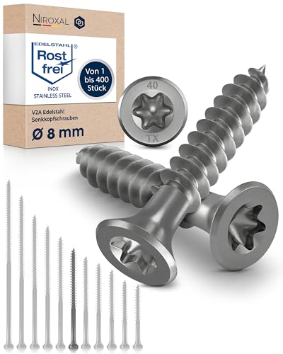 Holzschrauben Torx Schrauben 8x120 Edelstahl V2A rostfrei Spanplattenschrauben für Holz Teilgewinde 8mm stark 120mm lang 200 Stück Edelstahlschrauben Holz A2 von NietFullThings