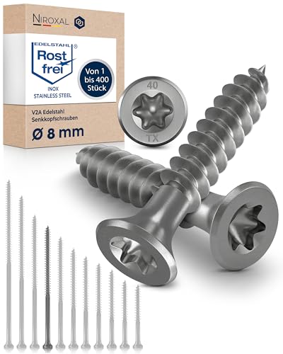 Holzschrauben Torx Schrauben 8x160 Edelstahl V2A rostfrei Spanplattenschrauben für Holz Teilgewinde 8mm stark 160mm lang 100 Stück Edelstahlschrauben Holz A2 von NietFullThings