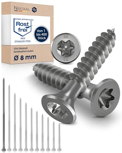 Holzschrauben Torx Schrauben 8x240 Edelstahl V2A rostfrei Spanplattenschrauben für Holz Teilgewinde 8mm stark 240mm lang 4 Stück Edelstahlschrauben Holz A2 von NietFullThings