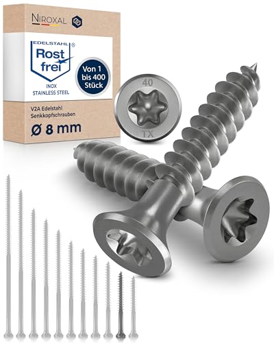 Holzschrauben Torx Schrauben 8x70 Edelstahl V2A rostfrei Spanplattenschrauben für Holz Teilgewinde 8mm stark 70mm lang 2 Stück Edelstahlschrauben Holz A2 von NietFullThings