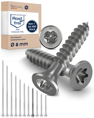 Holzschrauben Torx Schrauben 8x90 Edelstahl V2A rostfrei Spanplattenschrauben für Holz Teilgewinde 8mm stark 90mm lang 10 Stück Edelstahlschrauben Holz A2 von NietFullThings