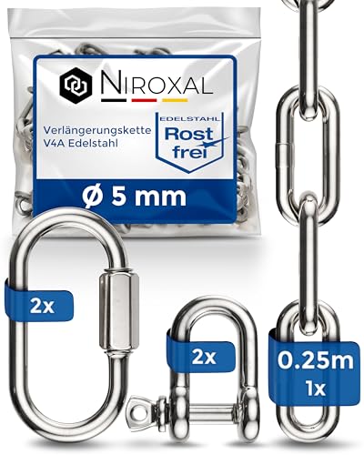 NietFullThings 25-cm = 0,25-Meter 5-mm starke Edelstahlkette, Bruchlast max 900 kg, V4A Schraubverbinder, Befestigungs-Set für Boxsack, Haengematte, Haengesessel, Silber NietFullThings 25-cm = 0,25-Meter 5-mm starke Edelstahlkette, Bruchlast max 900 kg, V4A Schraubverbinder, Befestigungs-Set für Boxsack, Haengematte, Haengesessel, Silber von NietFullThings