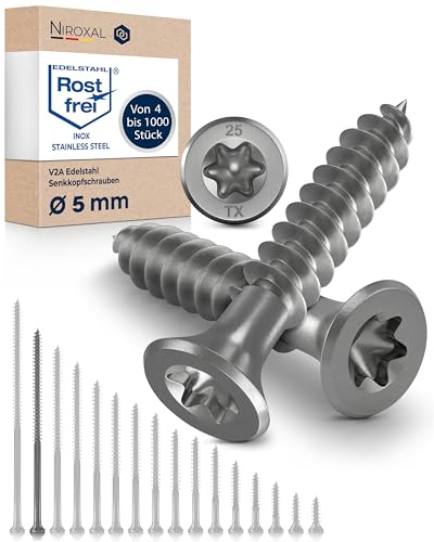 Schrauben Torx Edelstahlschrauben 5x100 Edelstahl V2A rostfrei Spanplattenschrauben für Holz Teilgewinde 5mm stark 100mm lang 200 Stück Holzschrauben Holz A2 von NietFullThings