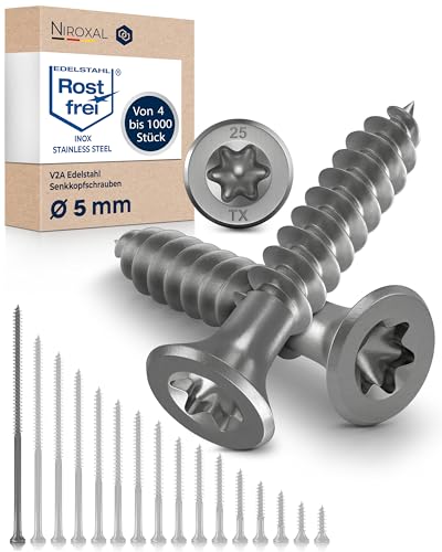 Schrauben Torx Edelstahlschrauben 5x120 Edelstahl V2A rostfrei Spanplattenschrauben für Holz Teilgewinde 5mm stark 120mm lang 10 Stück Holzschrauben Holz A2 von NietFullThings