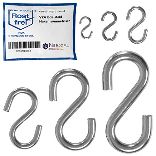 NietFullThings Symmetrischer S Haken Edelstahl aus V2A S-Haken klein Durchmesser 4mm Stärke 32mm Länge Metallhaken zum Aufhängen Edelstahl Haken zum einhängen dekorieren NietFullThings Symmetrischer S Haken Edelstahl aus V2A S-Haken klein Durchmesser 4mm Stärke 32mm Länge Metallhaken zum Aufhängen Edelstahl Haken zum einhängen dekorieren von NietFullThings