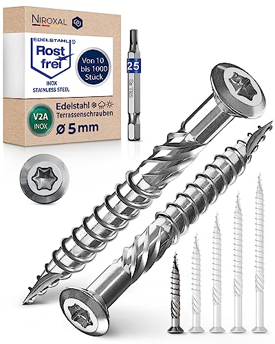 Terrassenschrauben 5x40 Edelstahl A2 Linsenkopfschrauben Torx Schrauben 5mm stark 250 Stück Holzschrauben Torx 40mm lang Edelstahlschrauben Holz inkl. 1x Torx Bit von NietFullThings