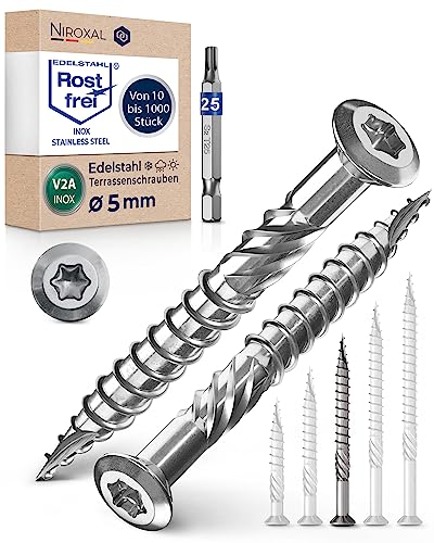 Terrassenschrauben 5x60 Edelstahl A2 Linsenkopfschrauben Torx Schrauben 5mm stark 250 Stück Holzschrauben Torx 60mm lang Edelstahlschrauben Holz inkl. 1x Torx Bit von NietFullThings