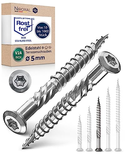 Terrassenschrauben 5x60 Edelstahl A2 Linsenkopfschrauben Torx Schrauben 5mm stark 50 Stück Holzschrauben Torx 60mm lang Edelstahlschrauben Holz von NietFullThings