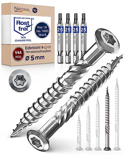 Terrassenschrauben 5x70 Edelstahl A4 Linsenkopfschrauben Torx Schrauben 5mm stark 1000 Stück Holzschrauben Torx 70mm lang Edelstahlschrauben Holz inkl. 4x Torx Bits Terrassenschrauben 5x70 Edelstahl A4 Linsenkopfschrauben Torx Schrauben 5mm stark 1000 Stück Holzschrauben Torx 70mm lang Edelstahlschrauben Holz inkl. 4x Torx Bits von NietFullThings