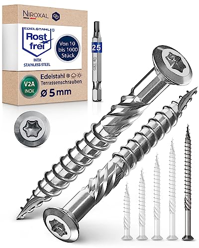 Terrassenschrauben 5x80 Edelstahl A2 Linsenkopfschrauben Torx Schrauben 5mm stark 250 Stück Holzschrauben Torx 80mm lang Edelstahlschrauben Holz inkl. 1x Torx Bit von NietFullThings