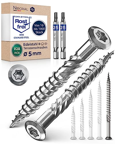 Terrassenschrauben 5x80 Edelstahl A2 Linsenkopfschrauben Torx Schrauben 5mm stark 500 Stück Holzschrauben Torx 80mm lang Edelstahlschrauben Holz inkl. 2x Torx Bits von NietFullThings