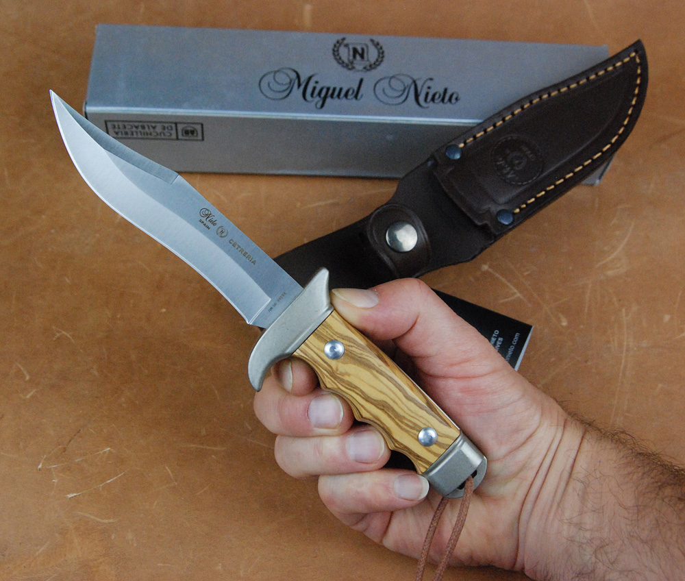 Bowie Messer, Olivenholz,braune Lederscheide von Nieto